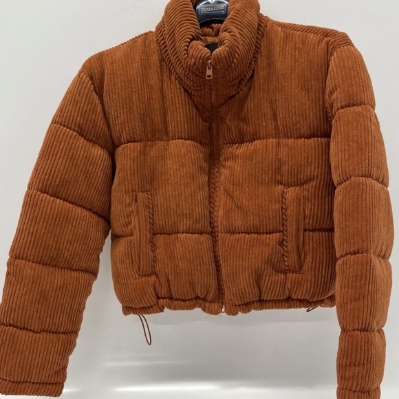 7 For All Mankind Brown Corduroy Cropped Puffer Jacket - Picture 6 of 12